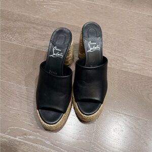Christian Louboutin Black 85mm Calakala Leather Espadrille Mules